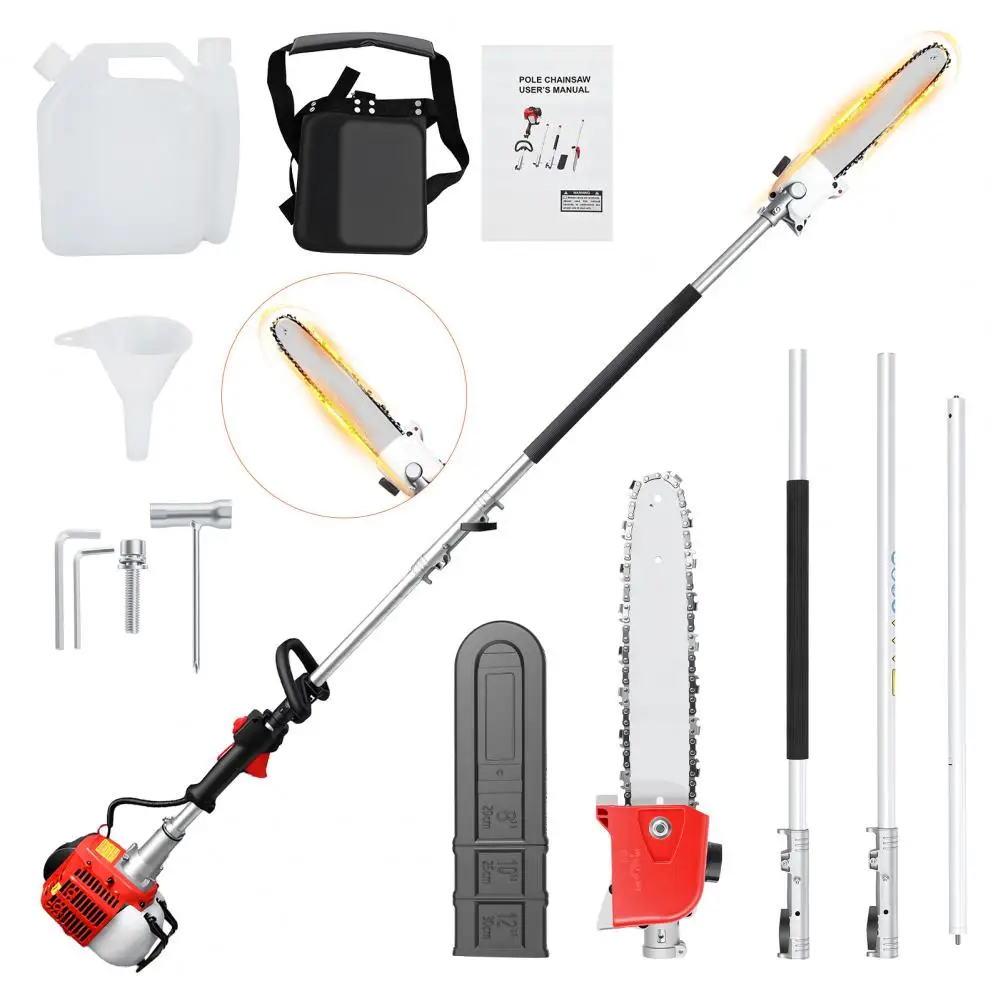 Petrol/Engine Oil Powered Pole Saw, 26CC Extendable Reach to 9.8FT, 2 Cycle Powerful Gas Pole Saw for Outdoor Tree Trimming