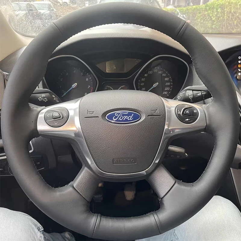 

Car Steering Wheel Cover for Ford Focus 3 2012-2014 C-MAX 2011-2014 KUGA Escape 2013-2016 Diy Hand-sewn Sewing Genuine Leather