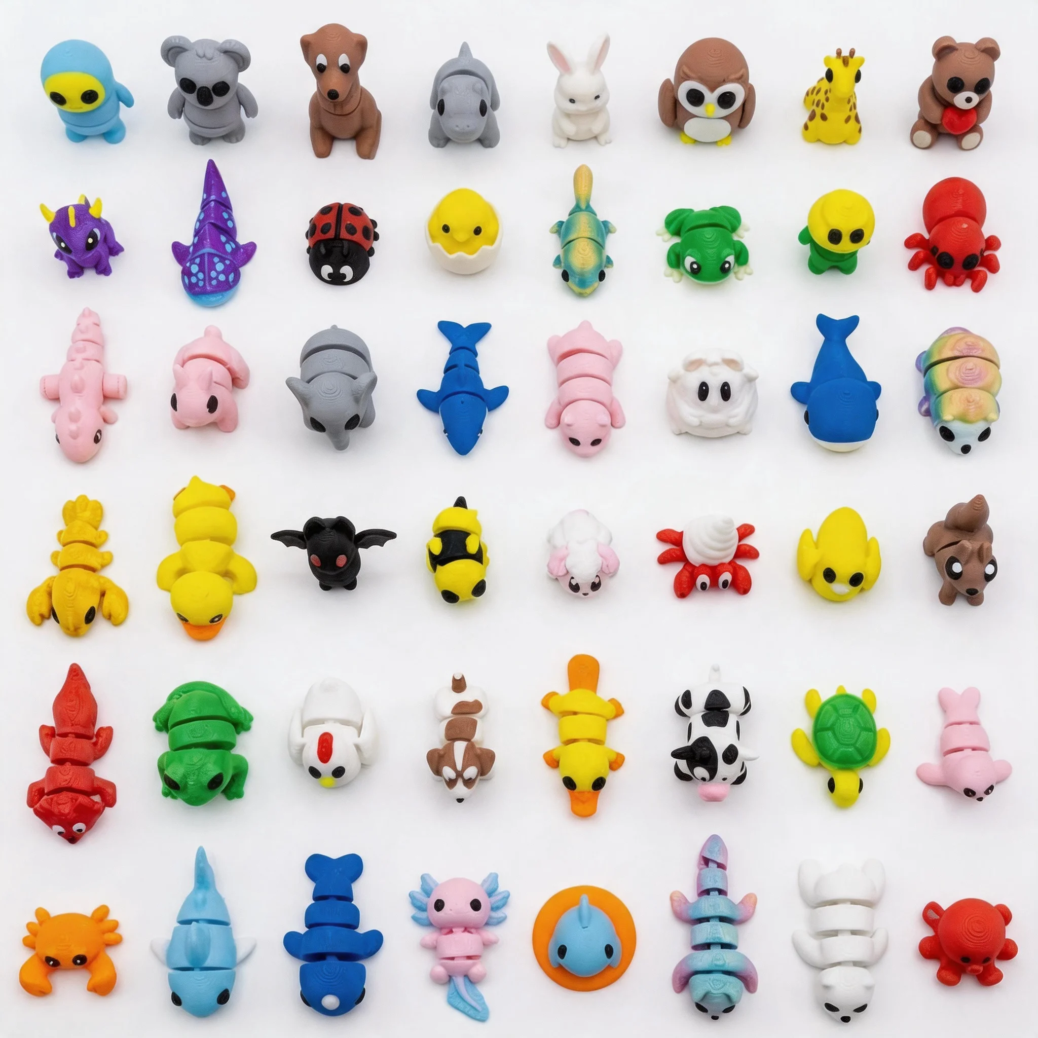 10/20/48Pcs Random 3D Printed Animal Model Joint Movable Cartoon Figurine Ornament Sets Home Office Desktop Decoration