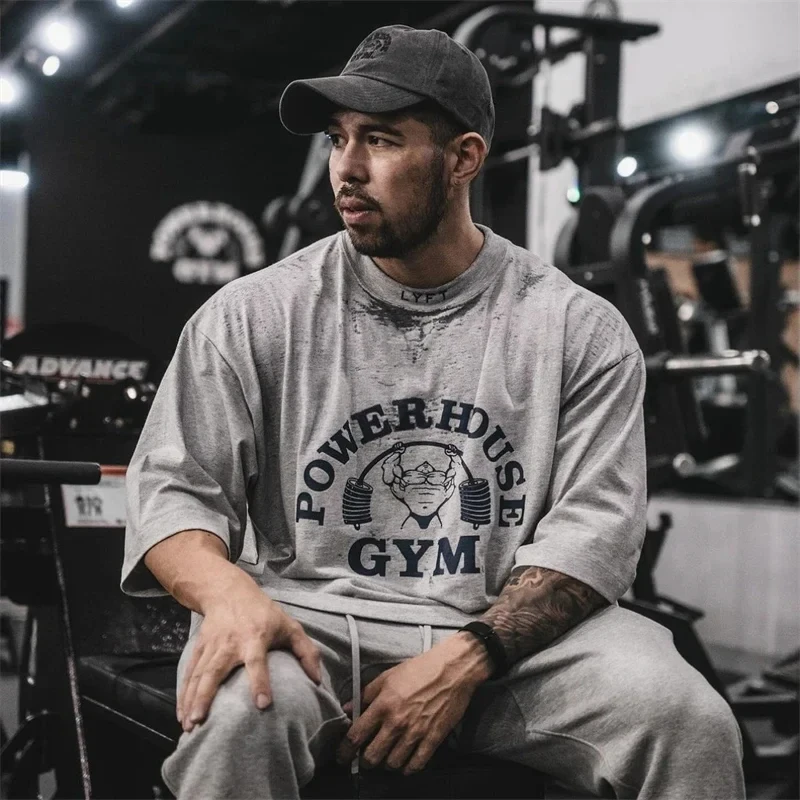 Camiseta Powerhouse&LYFT Gym para Hombre, Diseño Vintage de Fisicoculturismo, Algodón, Talla Grande, Ropa Deportiva Unisex, Estilo Casual Urbano