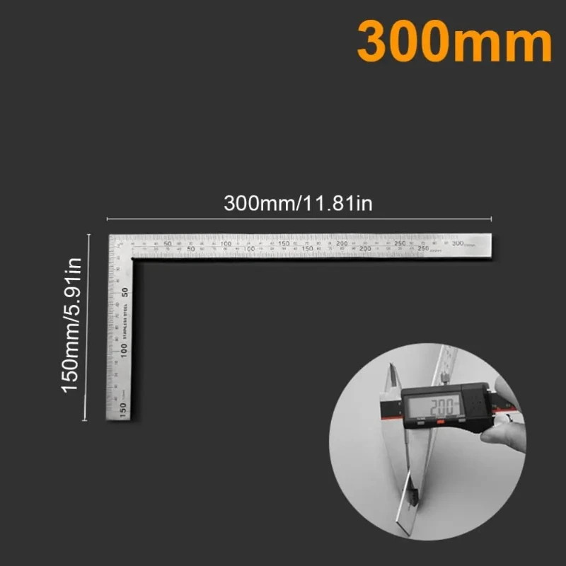 1 Piece 150 x 300mm / 250 x 500mm  Stainless Steel Right Angle Ruler 90 Degree for Woodworking / Office