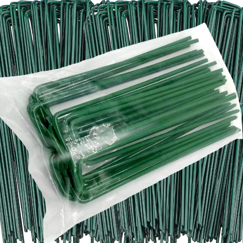 Multifunctional U-shaped Garden Turf Nails Black Green Heavy-duty Fence Tubing Stakes Sod Staples Pins Metal Ground Nail Tools