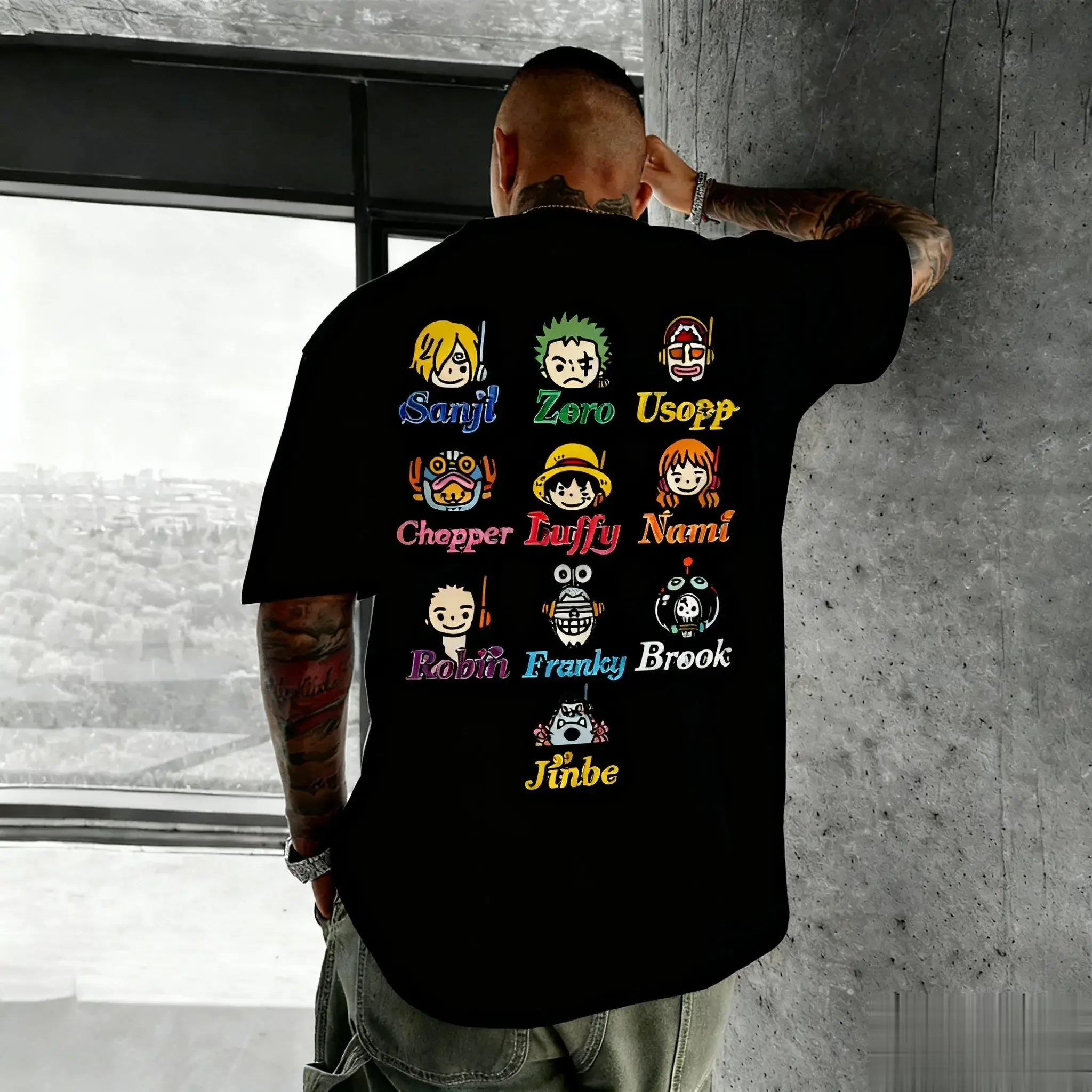 Nueva camiseta gráfica de Anime familiar de una pieza de verano para hombres y mujeres, pantalón corto informal, camiseta de manga con estampado de dibujos animados, camisetas Y2k de gran tamaño a la moda