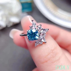New Lake Blue Moissanite Ring 925 Sterling Silver 1ct Lab Diamond Pass Test Engagement Ring For Women Wedding Party Gift