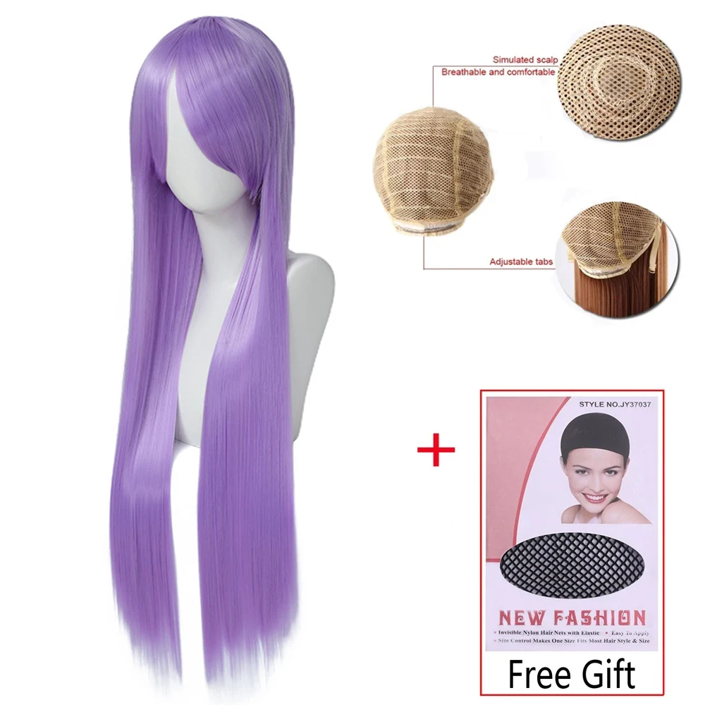 

80cm Unisex Colorful Long Straight Synthetic Hair White Purple Black Cosplay Wig For Men And Women