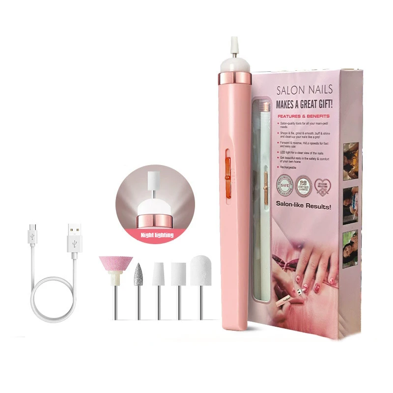 ‌Mini Electric Nail File - Portable Nail Grinder for Manicure Pedicure, USB Rechargeable Quiet Nail Drill with 5 Bits