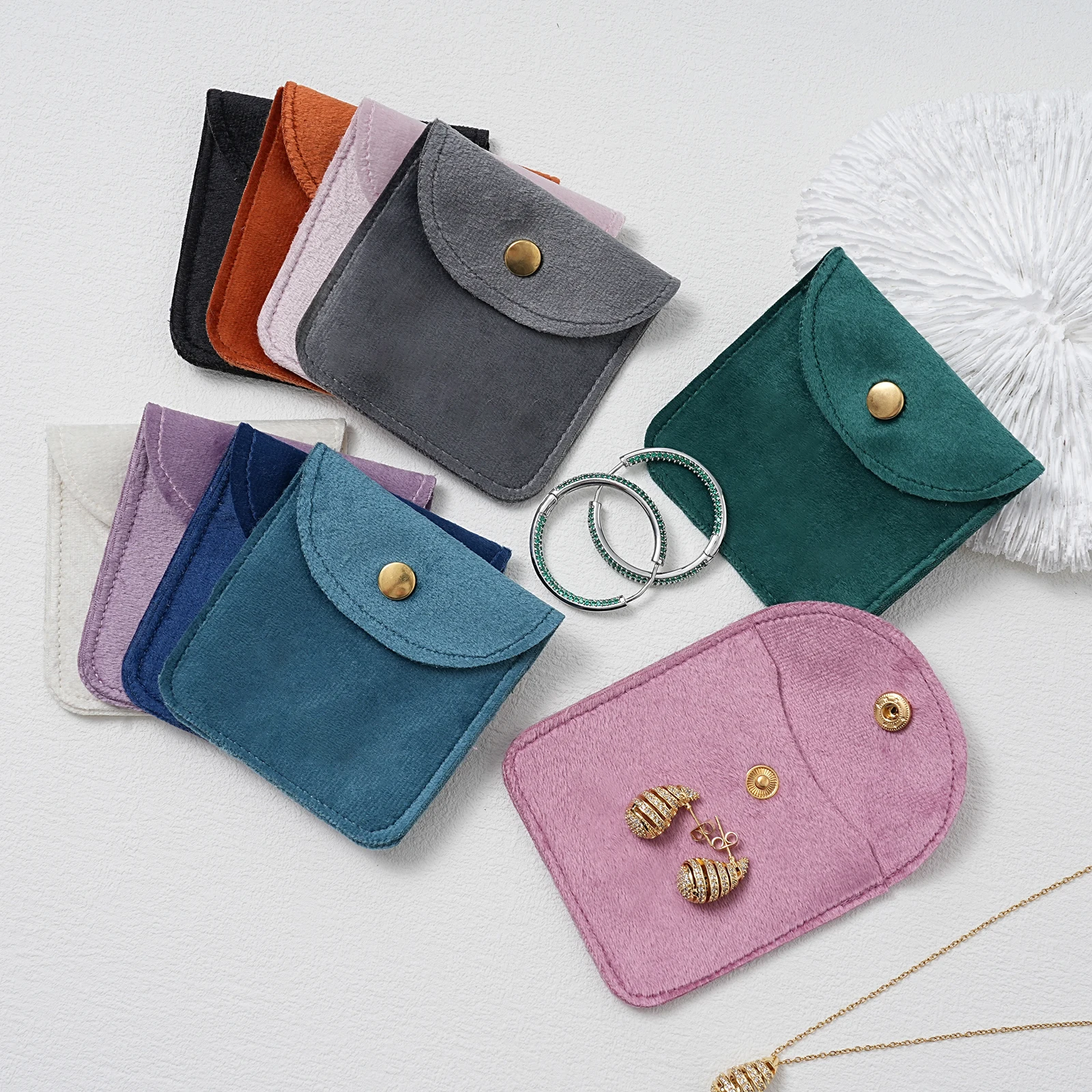 

10Pcs Velvet Jewellery Packaging Pouch Snap Button Bag Rings Earrings Bracelet Necklace Storage Wedding Party Chic Gift Pouches