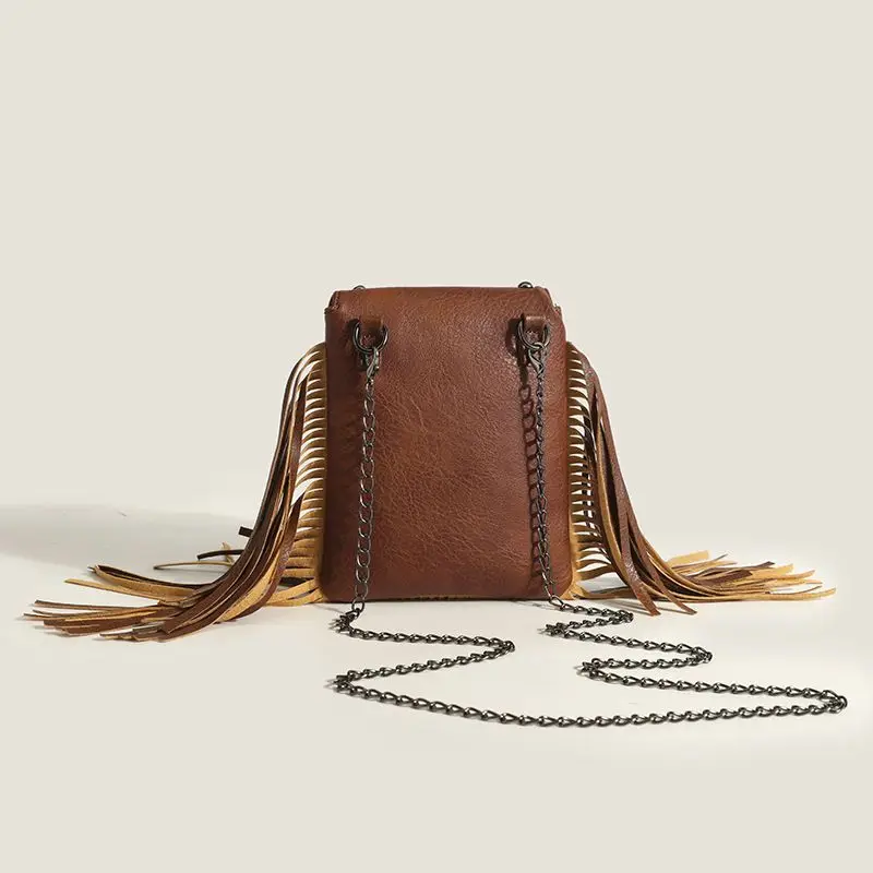 Bohemian Skull Rivet Chain Fringe Tassel Fashion Vintage Women Girl Punk Bags Women\'s Handbags Purses Small Women Shoulder Bags