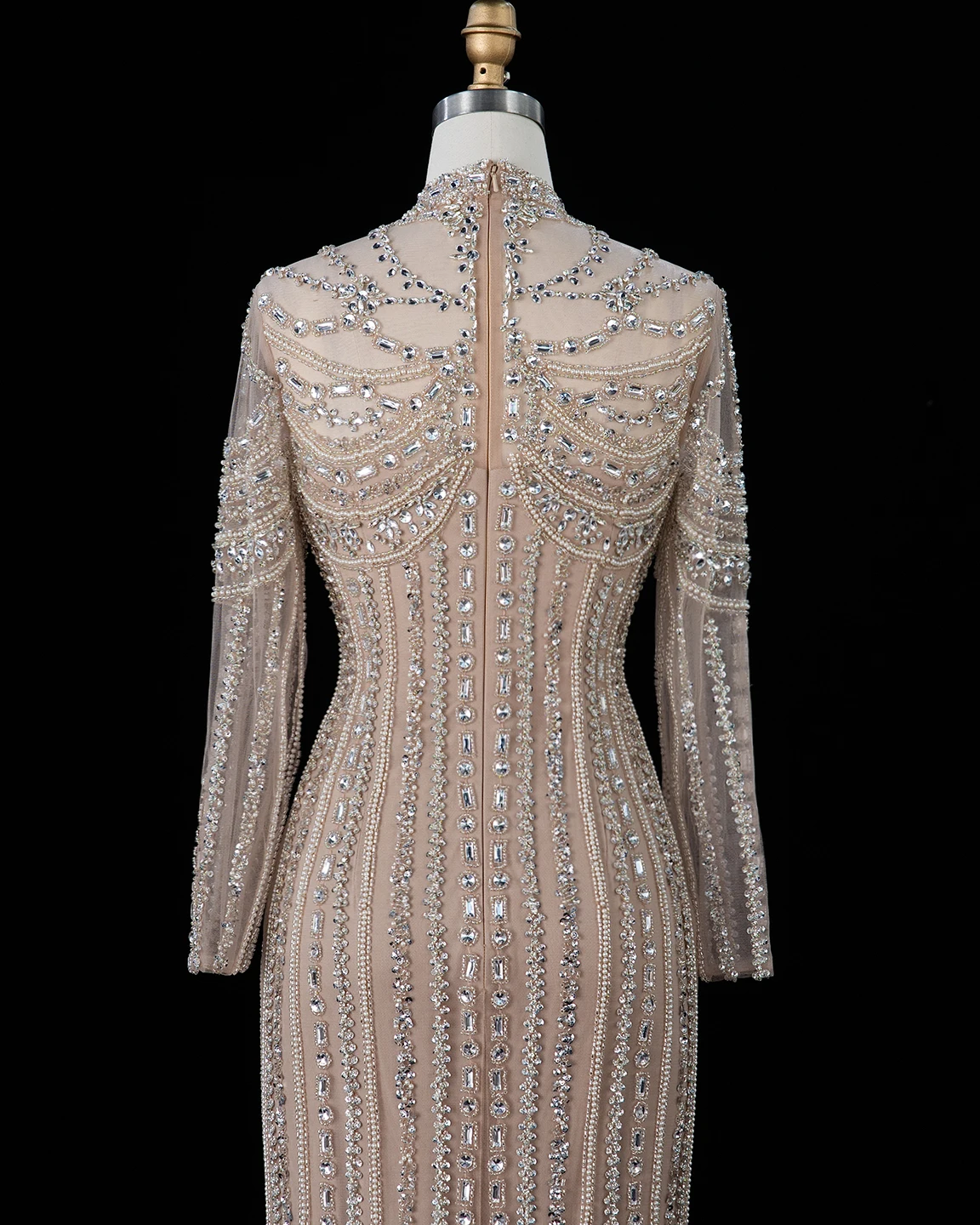 Sharon Said Abendkleid Elegantes Meerjungfrauenkleid mit hohem Halsausschnitt, Tüll, langen Ärmeln, Kristallen, Dubai, formelle Party, Hochzeitskleider SS195, maßgeschneidert – Detail 10