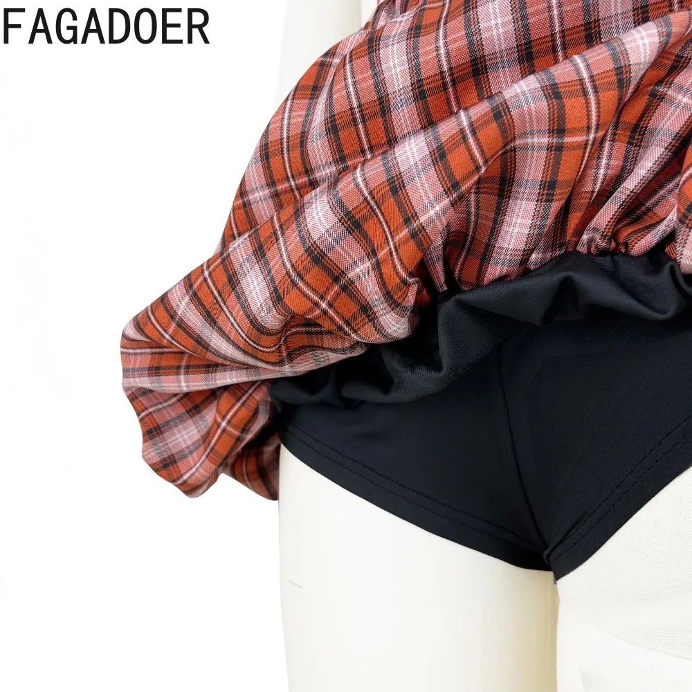 FAGADOER Y2K Sweet Plaid Bubble Puffy Mini Skirts Women Fashion High Waist Ruched Skirts Hot Girl Street Wear Basic Bottoms New