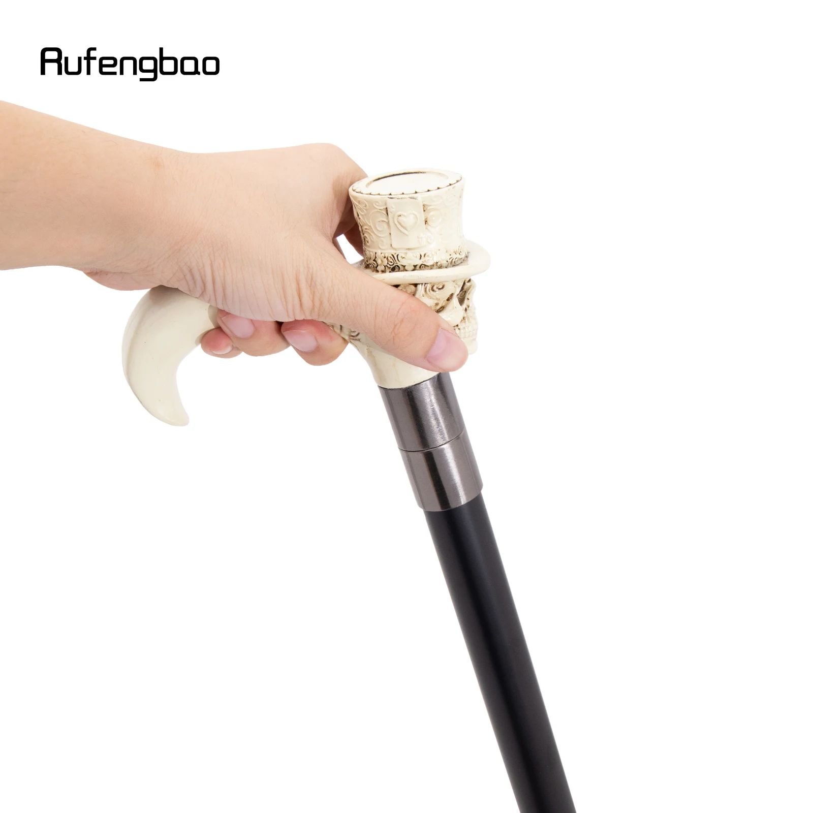 White Love Hat Skull Head Long Handle Walking Cane Fashion Cane Decorative Cane Halloween for Cosplay Parties Walking Stick 93cm