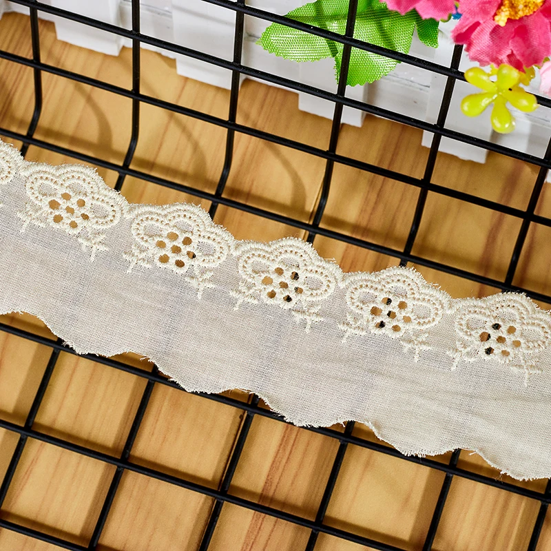 Cotton Embroidered White Flower Lace Fabric, Wide Sewing, DIY Trim, Wedding Applique, Ribbon, Collar Cloth, Guipure Decor, Dubai