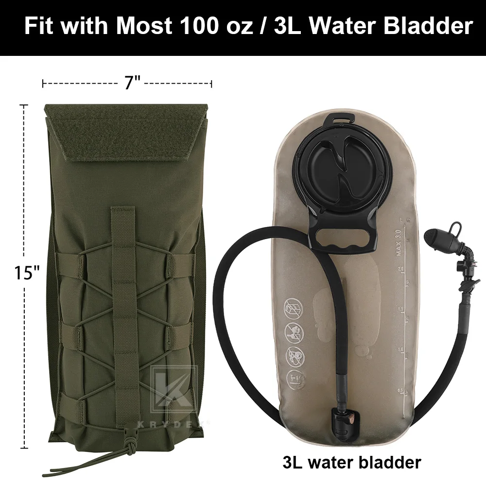 KRYDEX Taktyczny Plecak Hydracyjny Molle 3L z Woreczkiem na Wodę 100oz, Torba na Wodę, Akcesoria Turystyczne na Kemping, do Nosidełek Taktycznych