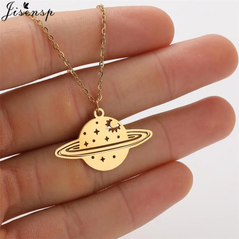 Fashion Saturn Charm Necklace Women Gothic Death Planet Jewelry Aesthetic Stainless Steel Star Sun Necklaces Girls Birthday Gift