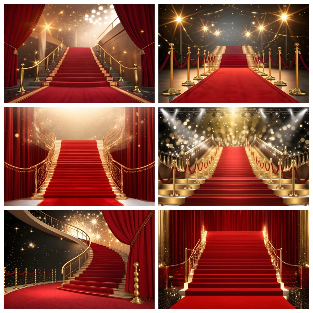 

Red Carpet Curtain Backdrop Red Gold Stage Film Stars Celebrity Party Photography Background for Graduation Prom Photo Studio