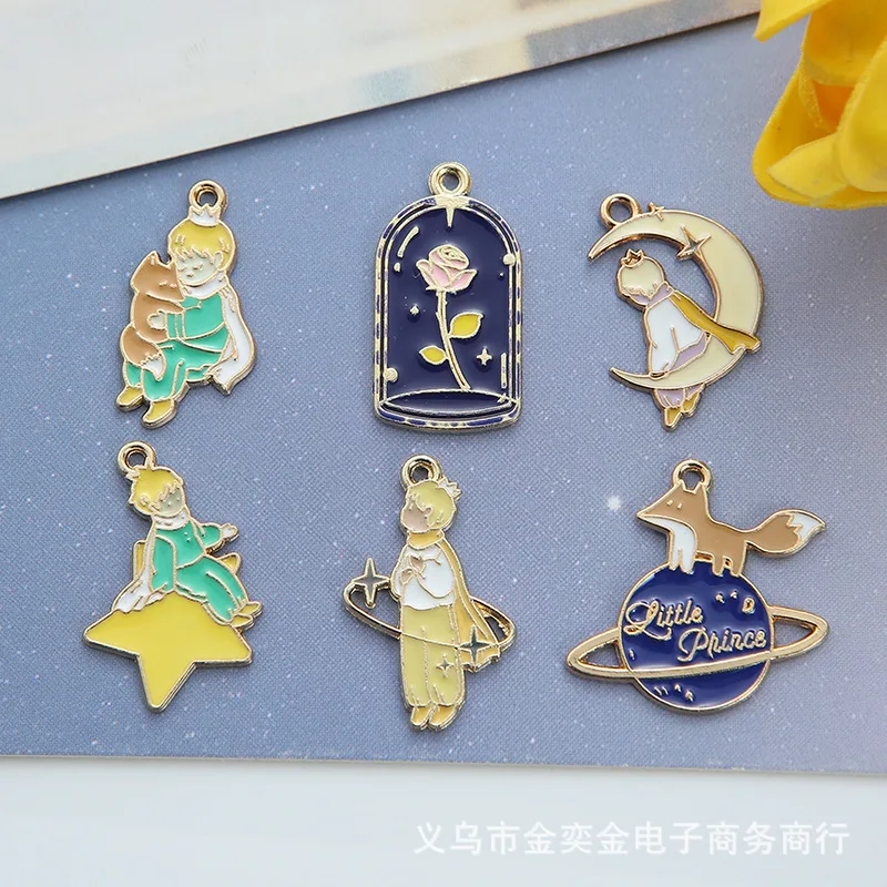 12pcs/10pcs Prince Fox Flower Moon Star Cute Metal Charms DIY  Earring Bracelet Jewelry Making