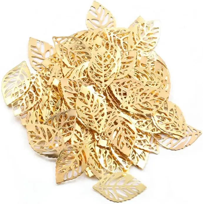 

50 Pcs Hollow Leaf Metal Charms for Jewelry Making, DIY Craft Connectors