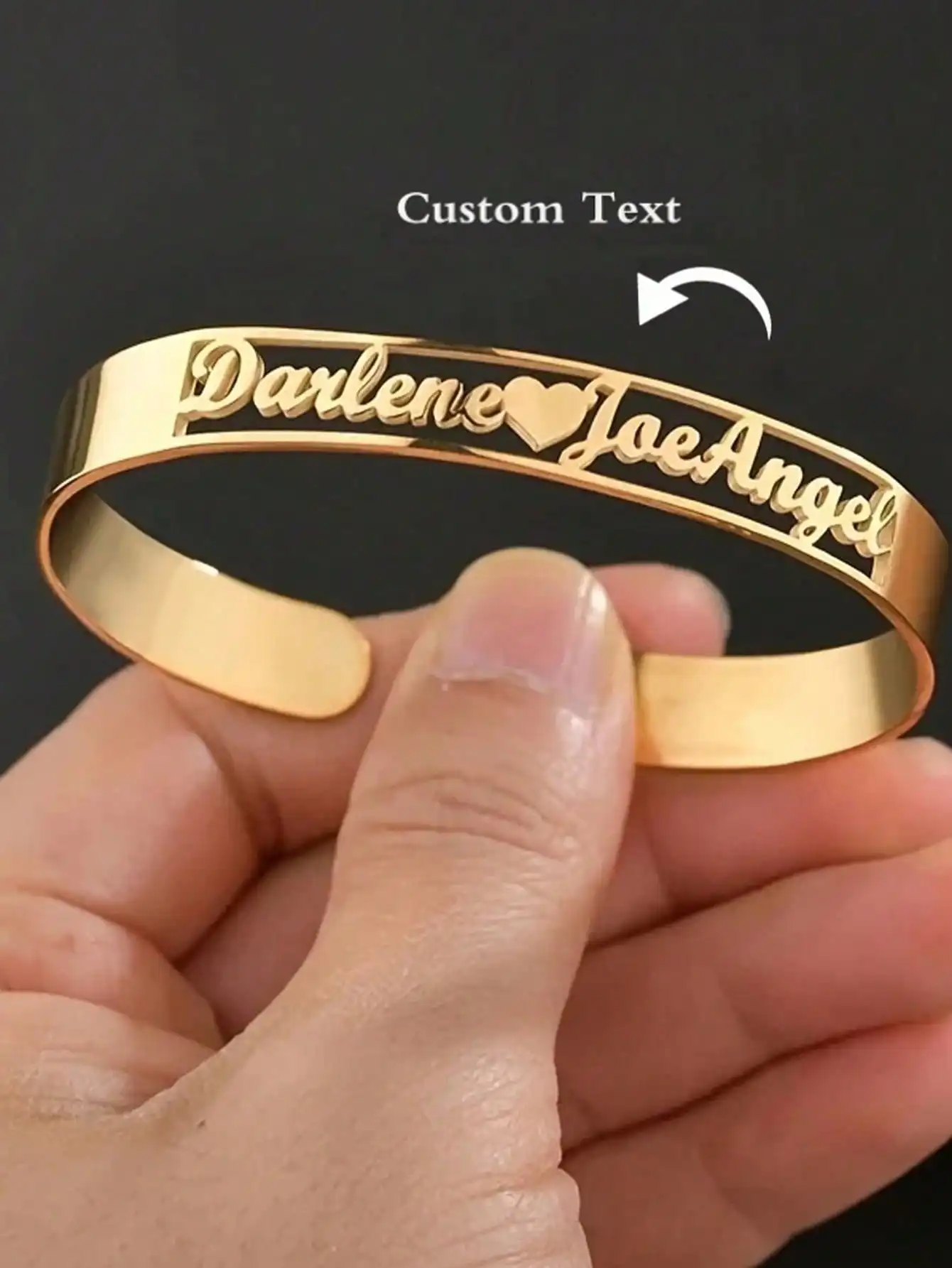 Stainless Steel Personalized 3D Name Open Cuff Bangle Custom Hollow Letter Bracelet Customized Name Jewelry Gift For Men Women