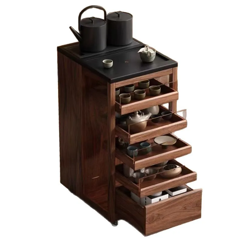 Tea set display cabinet Movable side cabinet Black walnut table table Tea table cabinet Living room Boiling water