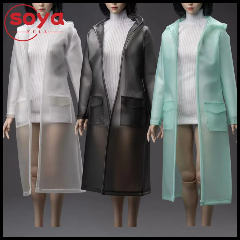 CTC-012 1/6 مقياس الإناث مقنعين معطف واق من المطر متجمد شفافة ملابس ضد المطر الملابس نموذج صالح 12 ''الجندي عمل الشكل الجسم الدمى #1