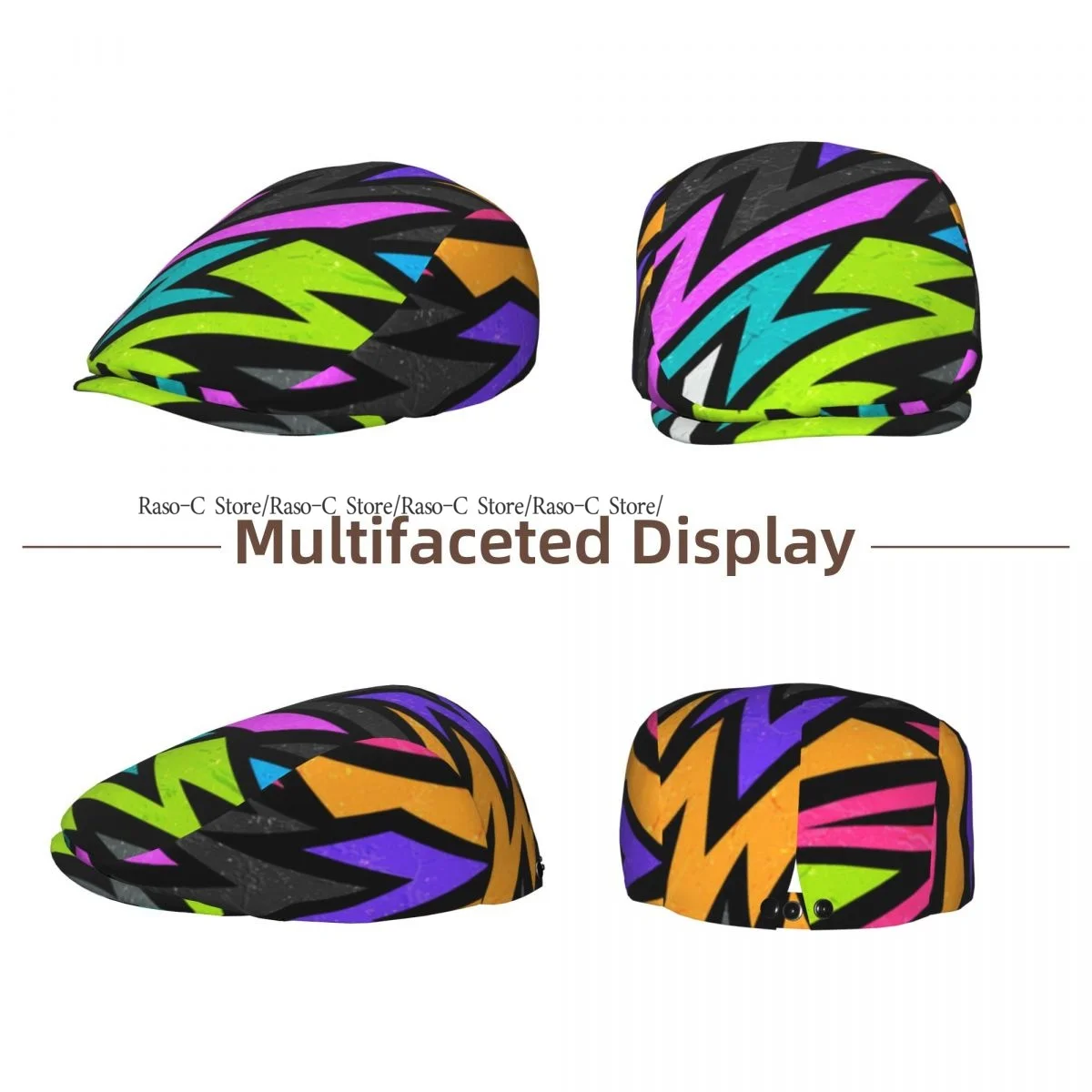 Adult Flat Cap Grunge Geometric Print Unisex British Style Newsboy Cap Ivy Peaked Hat Casual Outdoor Driving Beret Hat
