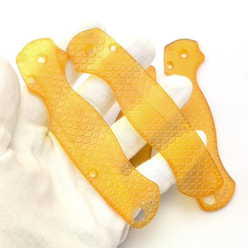 1 Pair PEI Handle Patches Transparent Fish Scale Pattern for Spyderco C81 Paramilitary 2 Folding Tool DIY Parts