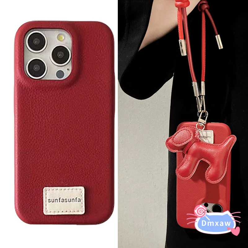 

For iPhone 16 15 14 Plus 13 12 11 Pro Max X XR XS Max Phone Caser Cute Dog Pendant + Adjustable Portable Lanyard Cover