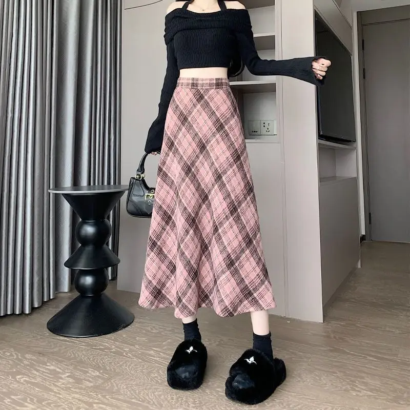 ผู้หญิงฤดูใบไม้ผลิฤดูใบไม้ร่วง Preppy สไตล์เสื้อถักเสื้อกั๊กกระโปรงลายสก๊อตชุด Lady หลวมเสื้อกันหนาวเสื้อสีชมพูชุดกระโปรง