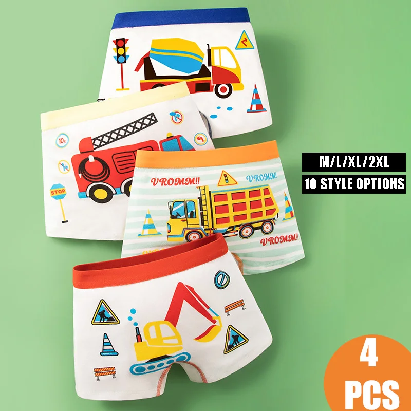 4 Pcs/Lot Boys Cotton Boxers Briefs Kids Underwear Soft Breathable Underpants for 3-14 Years Old Teens Knickers Daily Comfort Bo