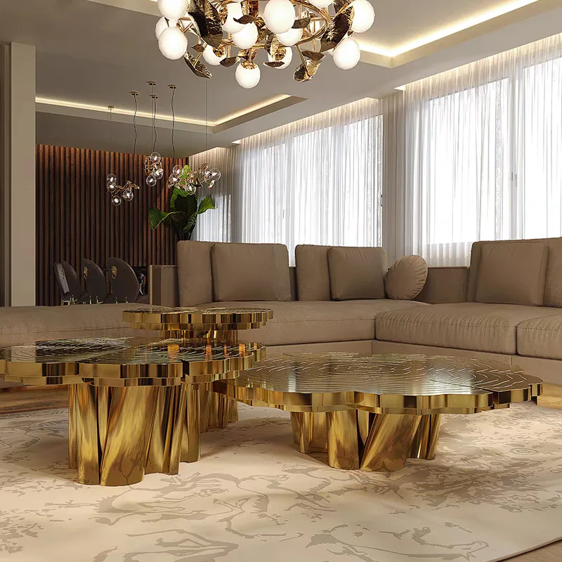 

Stainless steel combination coffee table light luxury high-end villa living room designer home irregular special-shaped size cof