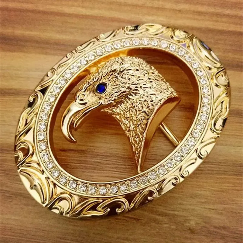 Hebilla de cinturón para hombre con cabeza de águila con incrustaciones de diamantes de alta calidad, hebilla lisa, lujosa hebilla de cinturón