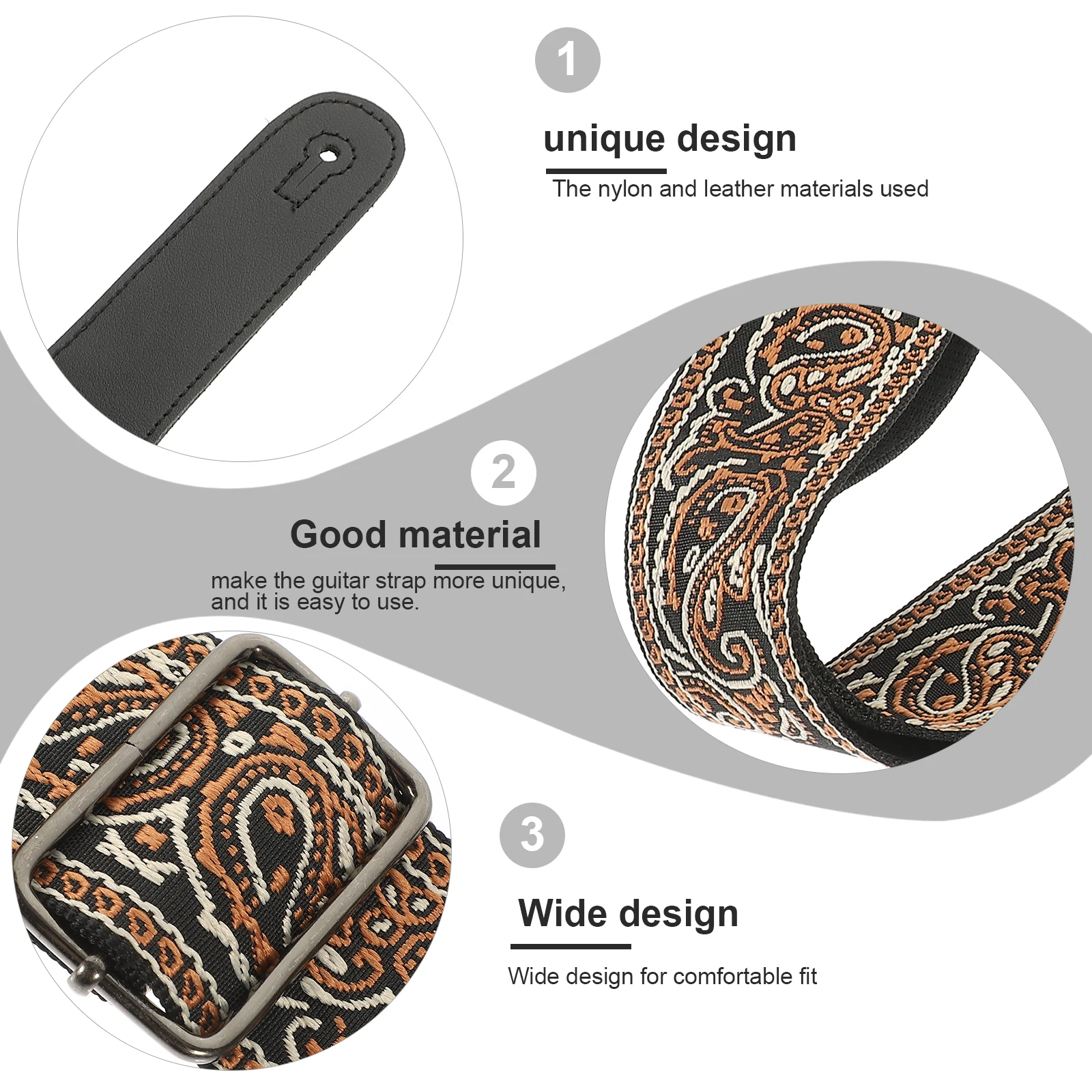 

1 Set Guitar Strap Brown Acoustic Electric Personalized Wide Guitar Strap Bass Strap with Guitar Picks