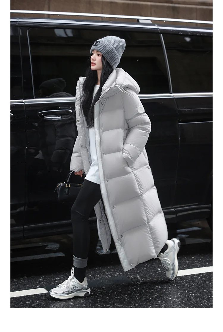 Winter High Quality Long Hooded Down Jacket Women White Duck Down Warm Thick Outwear Female Loose Parker Knee Length Down Jacket