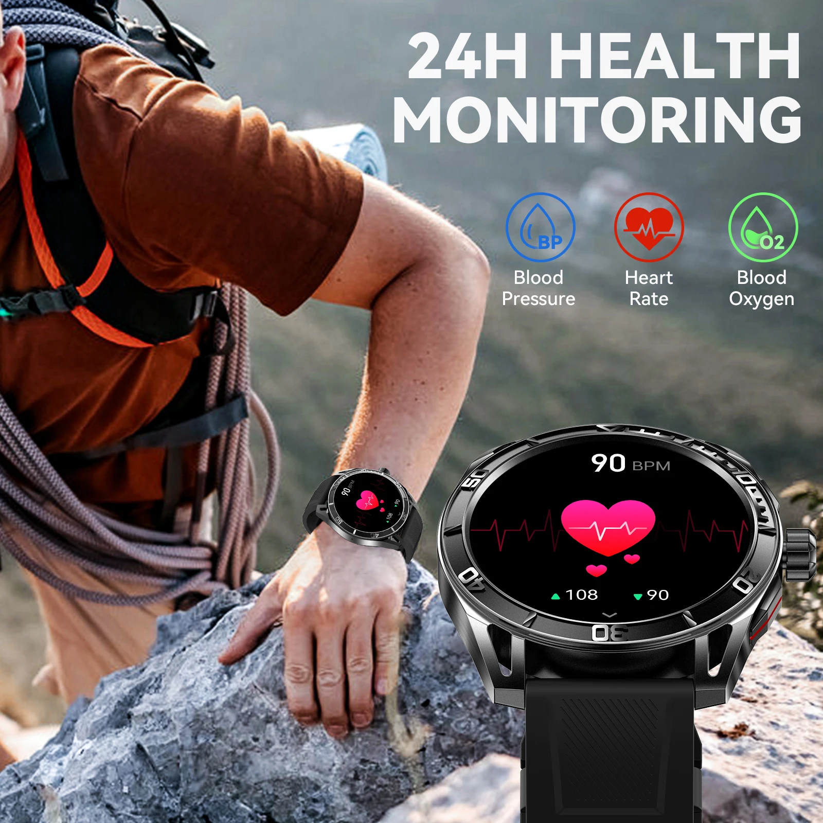 EIGIIS ساعة ذكية للرجال 1.43 بوصة شاشة كبيرة AMOLED IP68 ساعة مقاومة للماء مع معدل ضربات القلب ومتتبع النوم وعرة بلوتوث Smartwatch