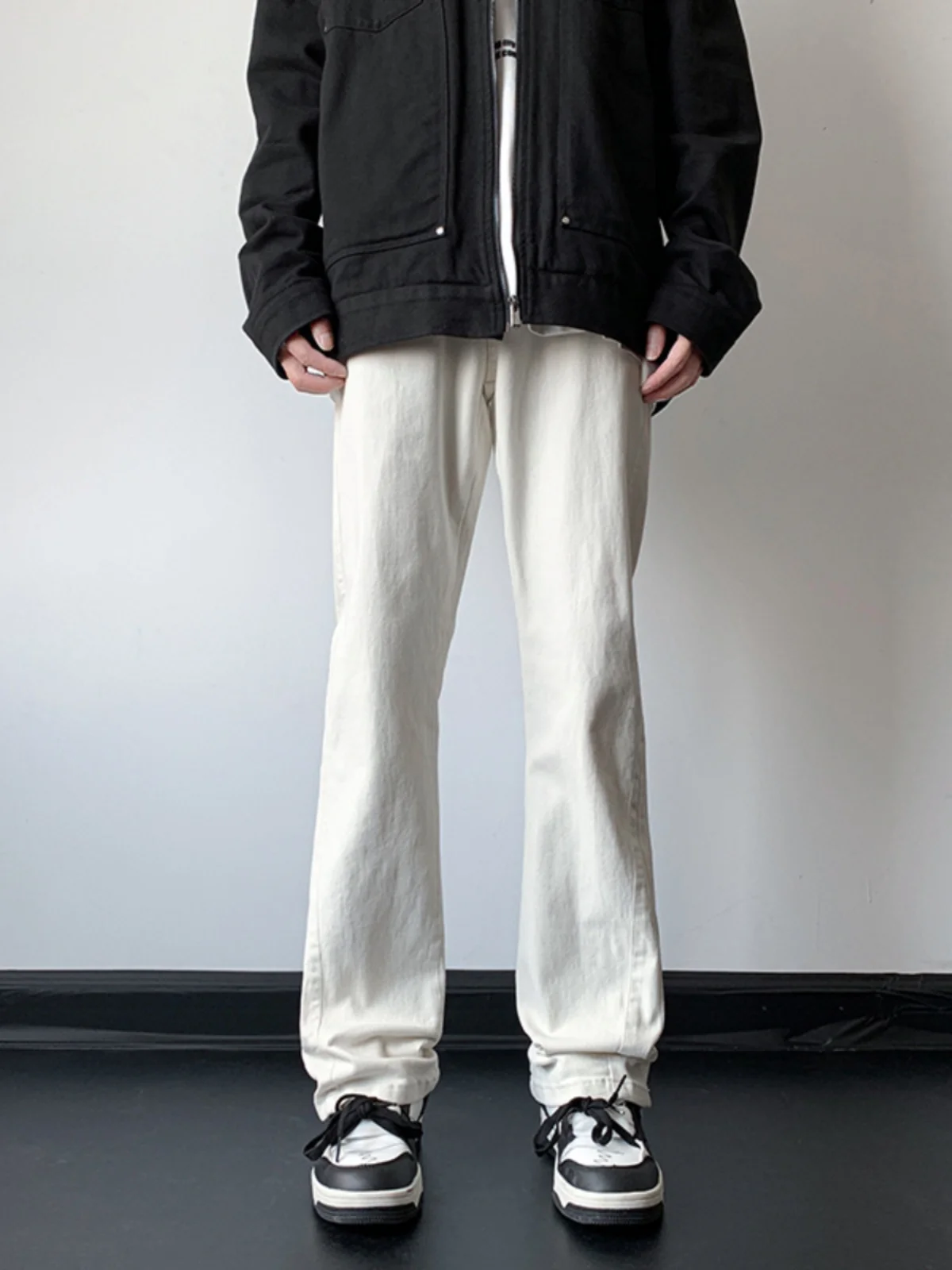 

American Vibe Men's White Jeans Spring Autumn Trendy Brand Micro Flare Long Clean Fit Slim Straight Leg Jeans