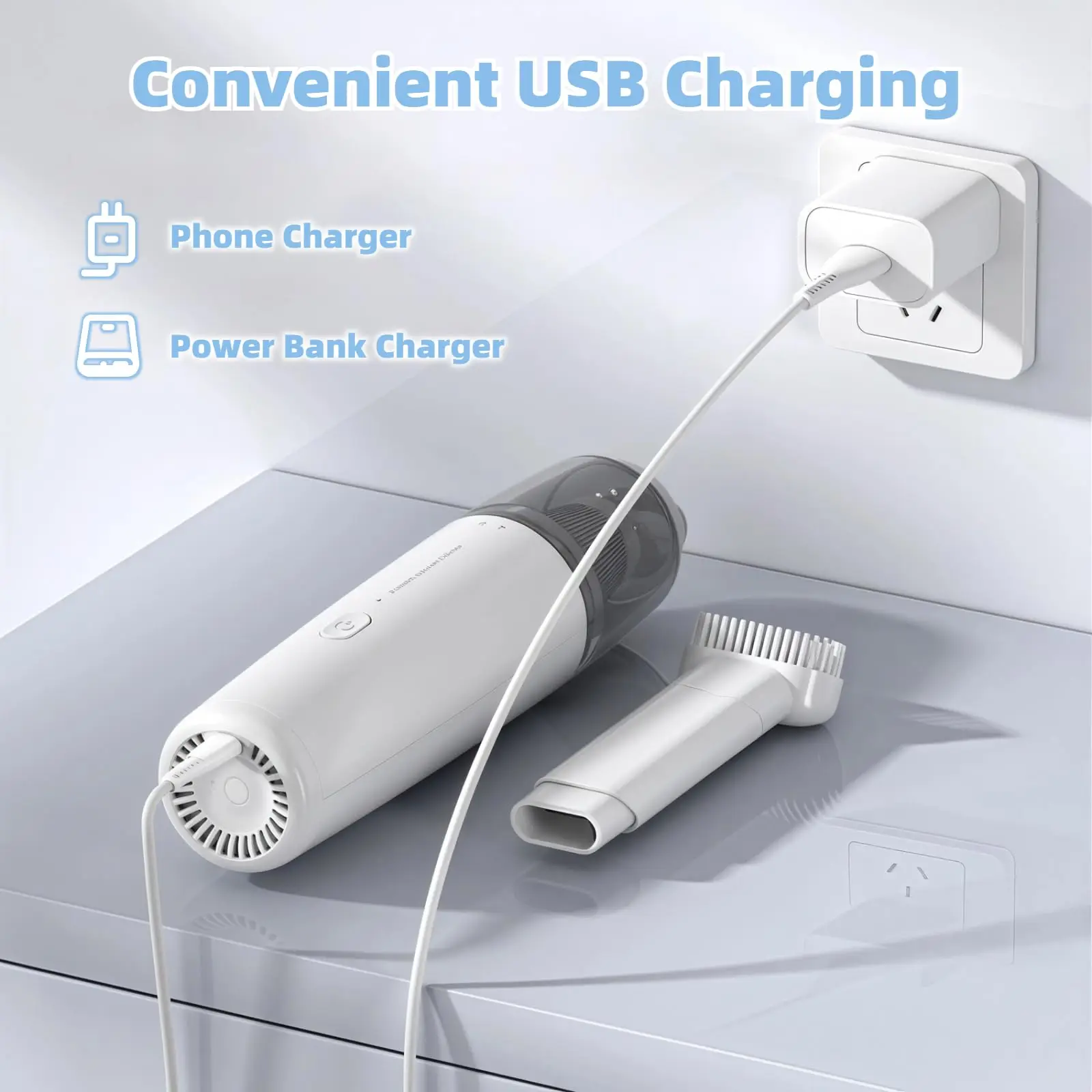 Portable Car Vacuum Cleaner, Cordless Handheld Vacuum, Lightweight Mini Vacuum for Car and Home with Washable HEPA Filter