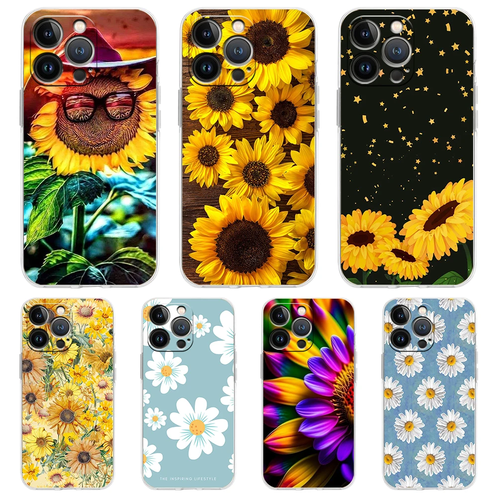 Summer Daisy Sunflower Floral Flower Phone Case for iPhone 16 15 14 13 12 Pro Max TPU for iPhone 11 Pro Max 7 8 Plus XS XR Shell