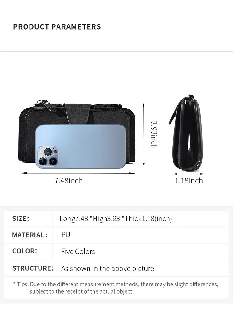 Vintage Long Wallet for Woman Frosted Leather Womens Credit Card Wallet Ultra Slim Long Zipper Coin Pocket ID Slot Card Holder
