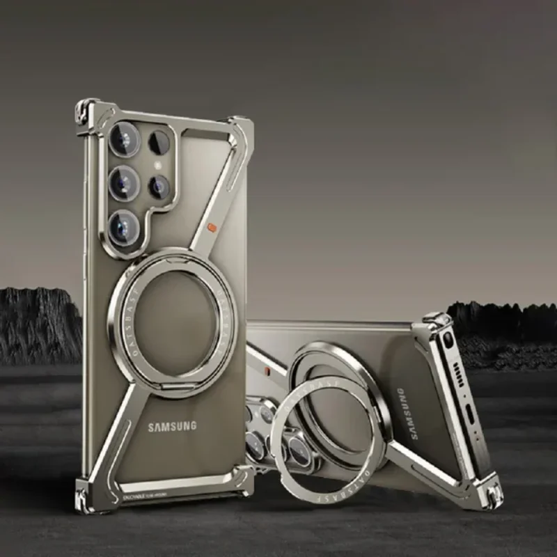 

Z Shape Titanium Metal Phone Case for Samsang Galaxy S24 S25 Ultra S24Plus Phone Magsafe Bumper w/ 360° Magnetic Rotation Holder