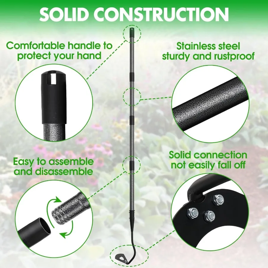 Hacke, Gartengerät, hohle Hacke, Garten-Unkrautwerkzeug mit 55 Zoll langem Griff für robustes manuelles Unkraut, Graben und Bodenlösen