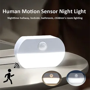 LED Sensor Round Corner Night Light Warm/Cold Light Stickable Cabinet Light Bedroom Bathroom Night Lighting PIR Sensor Lights