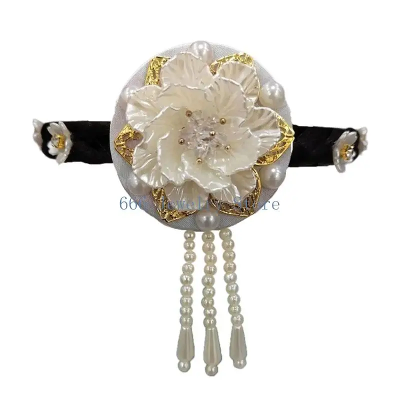F2TD Satins Pearls Embellished Korean Headwear Headband for Cultural Celebrations