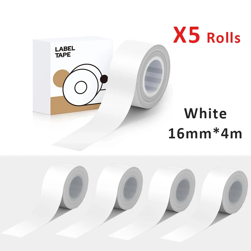 5 Rolls 9/12/16mm*4m Lable Refills for MakeID L1 E1 Q1 P12 Label Print Paper Refills Standard Laminated Office Labeling Tape