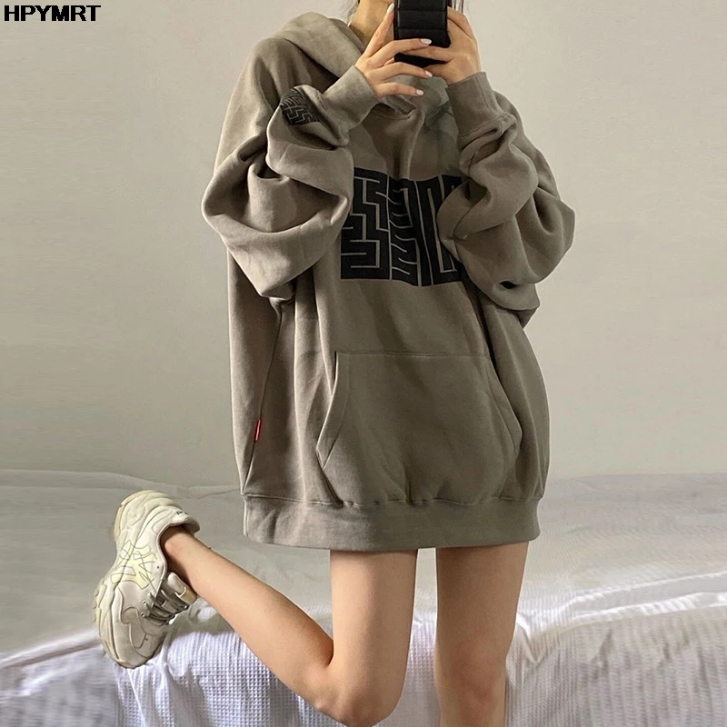 Retro sweatshirt for women autumn and winter new Korean style student print hooded loose jacket top for women trendy Clothing