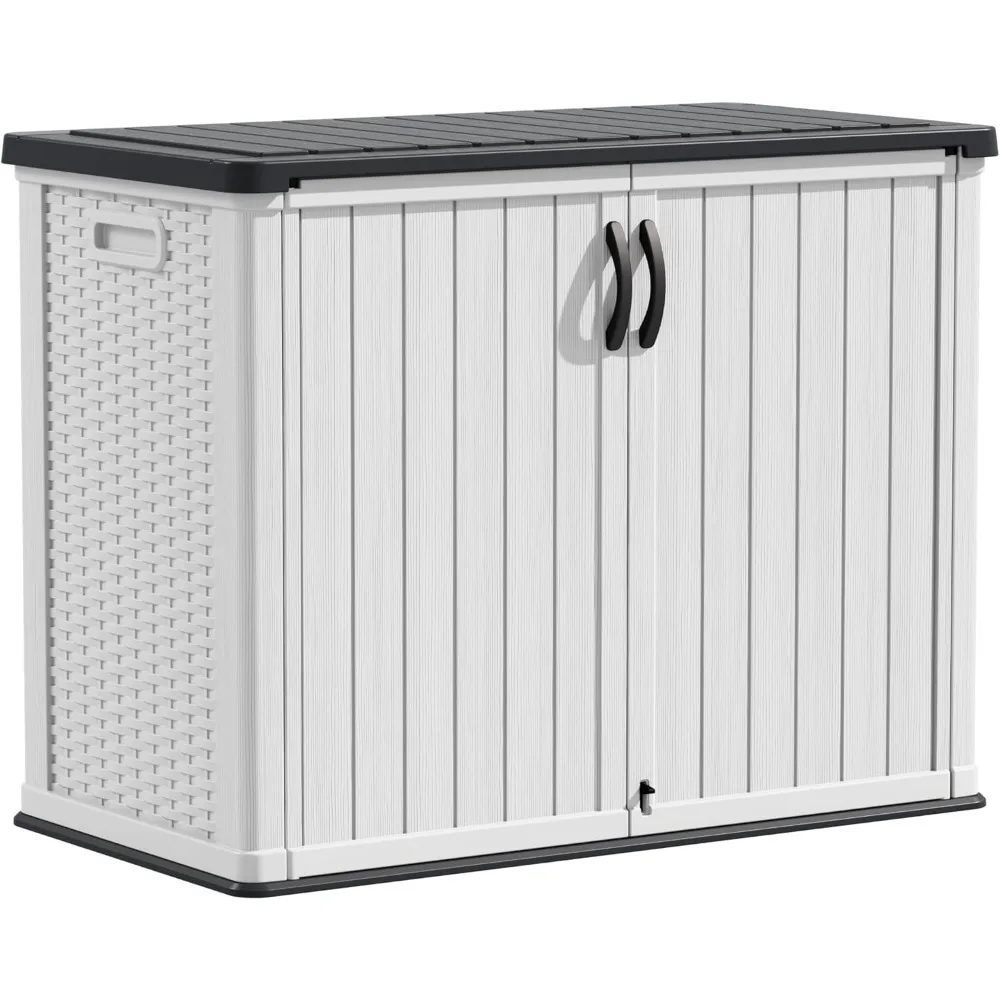 Outdoor Storage Cabinet 26 Cu Ft with Pad-Lockable Doors, Horizontal Storage Shed Waterproof Patio Tools Storage Box