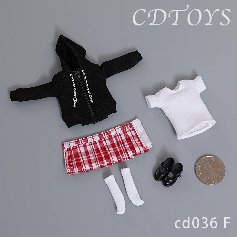 Cdtoys Cd036 1/12 Female Soldier T-Shirt Solid Hooded Sweatcoat Kawaii Mini Pleated Skirt Shoes For 6