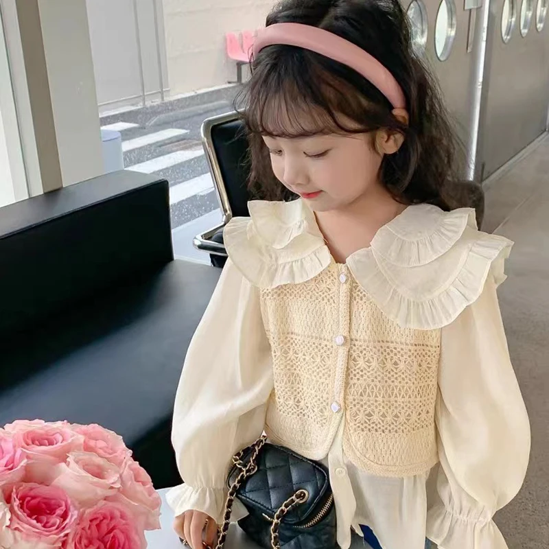 Children\'s Clothing Suit Spring Autumn New Girls Set Cute Ladies Fake Two-Piece Vest Shirt+ Jeans Girls Fashion Kids Outfit 2pcs