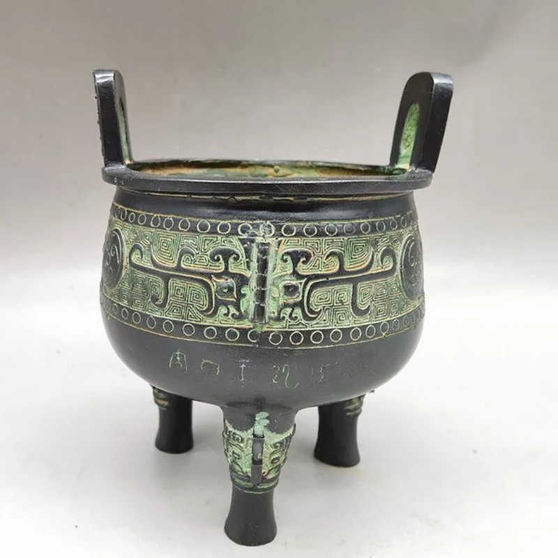 Bronze three-legged tripod for home living room decoration, Buddhist temple offering incense burner craft