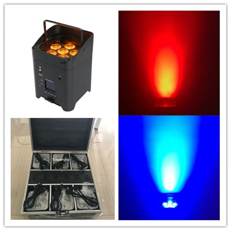 6pcs with flightcase battery par led 6x18 6 in 1 led slim par rgbwa uv led par can wireless decoration lights for party