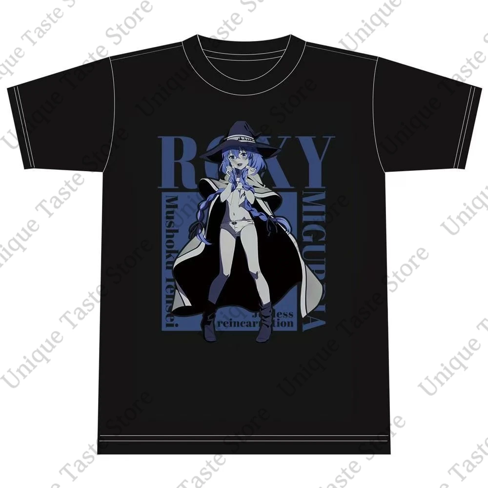‌ Camiseta Mushoku Tensei Jobless Reincarnation ‌ Camiseta de manga corta de algodón con estampado de dibujos animados de Sora Roxy Silphiette Greyrat Rudeus Greyrat
